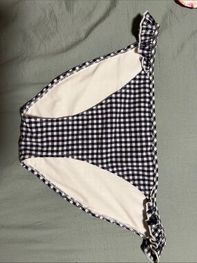 aerie Navy and White Gingham Bikini Bottoms with Ruffle Trim